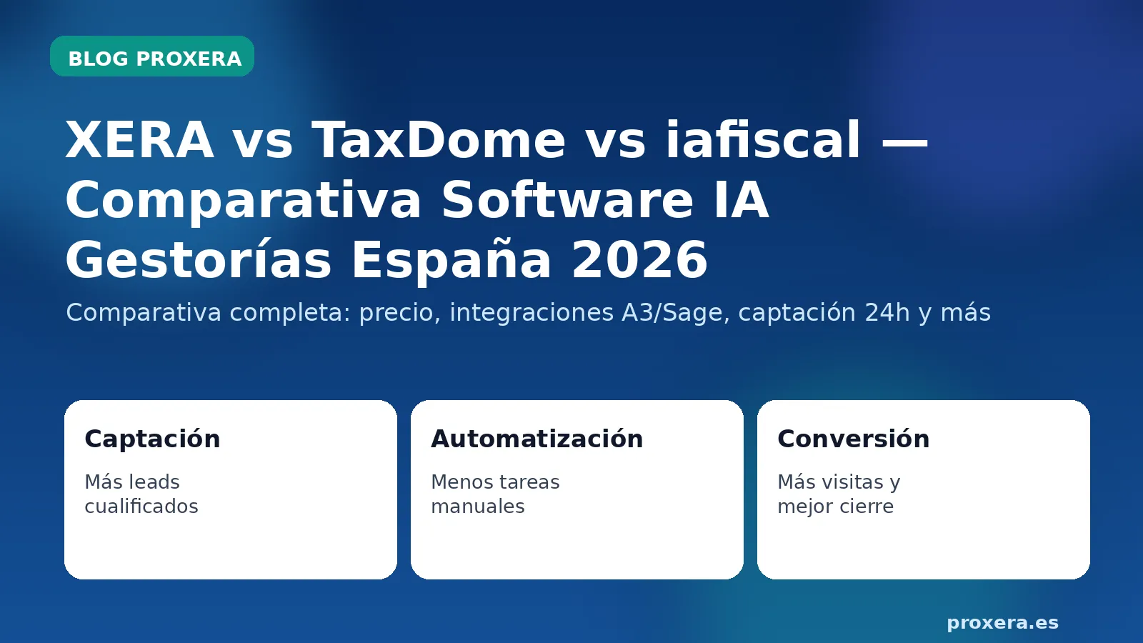 XERA vs TaxDome vs iafiscal — Comparativa software IA para gestorías España 2026 - Guía de Gestorías y Asesorías para sector inmobiliario | Proxera