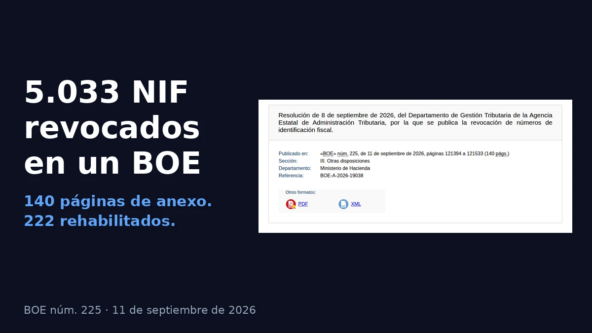 5.033 NIF revocados en un BOE: qué le pasa a una empresa y cómo lo ve su gestoría - Gestorías y Asesorías | Automatización con IA | Proxera