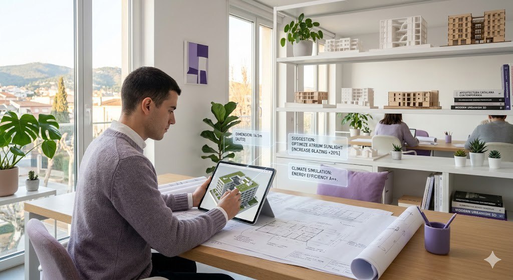Estudio de arquitectura moderno con IA - XERA optimiza tu portfolio y capta leads cualificados